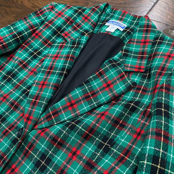 Vintage Pendleton Womens Green Red Christmas Plaid Wool Blazer Sport Jacket 6 - Picture 2 of 8